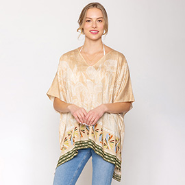 Leaf Print Cover Up Poncho