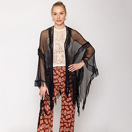 Lurex Tassel Kimono Poncho