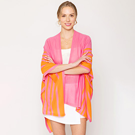 Two Tone Border Ruana Poncho