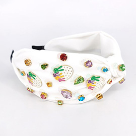 Colorful Stone Cluster Enamel Easter Bunny Egg Embellished Knot Headband