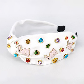 Colorful Stone Cluster Enamel Easter Bunny Embellished Knot Headband