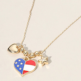 Enamel Heart American USA Flag Metal Star Charm Pendant Necklace