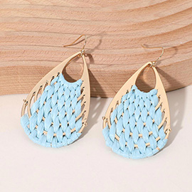 Raffia Basket Weave Teardrop Dangle Earrings