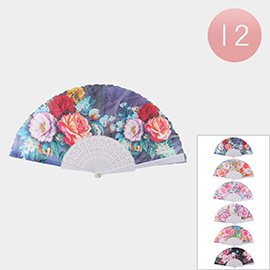 12PCS - Rose Printed Folding Fans