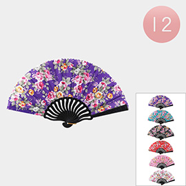 12PCS - Flower Printed Folding Fans