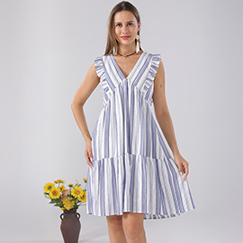 Striped Ruffle Sleeves Casual Summer Dress