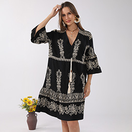 Boho Embroidered Tunic Summer Dress