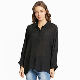 Casual Sheer Half Button-Up Shirt Top