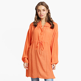 Casual Sheer Adjustable Waist Tunic Shirt Dress