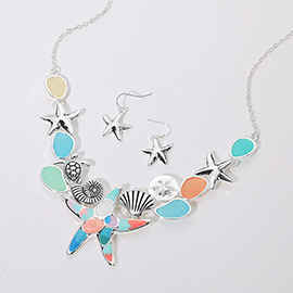 Sea Glass Starfish Metal Sea Shell Sand Dollar Sea Turtle Embellished Necklace