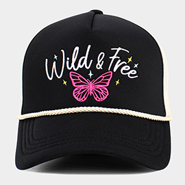 WILD FREE Message Butterfly Embroidered Mesh Back Trucker Hat