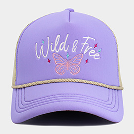 WILD FREE Message Butterfly Embroidered Mesh Back Trucker Hat