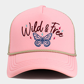 WILD FREE Message Butterfly Embroidered Mesh Back Trucker Hat