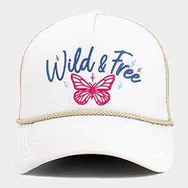 WILD FREE Message Butterfly Embroidered Mesh Back Trucker Hat