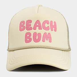 BEACH BUM Message Embroidered Mesh Back Trucker Hat