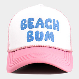 BEACH BUM Message Embroidered Mesh Back Trucker Hat