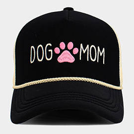 DOG MOM Message Paw Embroidered Mesh Back Trucker Hat