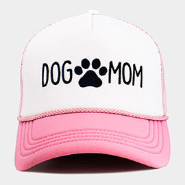 DOG MOM Message Paw Embroidered Mesh Back Trucker Hat