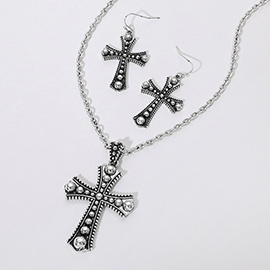 Antique Metal Cross Pendant Necklace