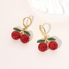 18K Gold Dipped Stone Studded Cherry Dangle Huggie Earrings