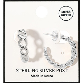 Silver Dipped Rope Hoop Earrings