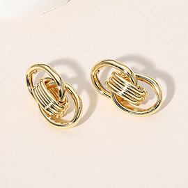 18K Gold Dipped Geometric Ring Link Earrings