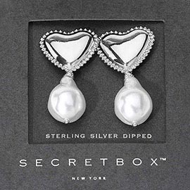 SECRET BOX_Sterling Silver Dipped Heart Pearl Dangle Earrings