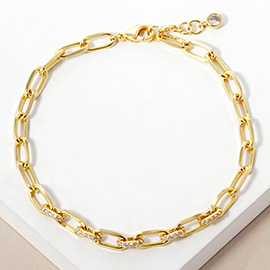 Gold Dipped CZ Stone Paved Paperclip Chain Bracelet