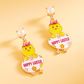 Enamel HAPPY EASTER Message Chick Egg Dangle Earrings