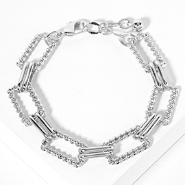 White Gold Dipped Textured Square Link Chain Bracelet