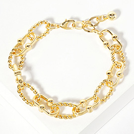 Gold Dipped Bead Pointed Oval Rope Ring Link Chain Bracelet