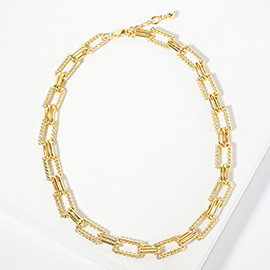 Gold Dipped Textured Rectangle Link Chain Necklace