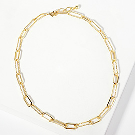 Gold Dipped Textured Paperclip Chain Necklace