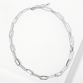 White Gold Dipped Textured Paperclip Chain Necklace