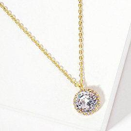 Gold Dipped Round CZ Stone Pendant Necklace