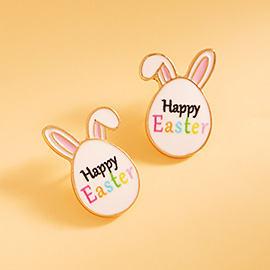 Enamel Happy Easter Egg Rabbit Stud Earrings