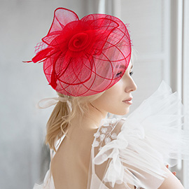 Feather Mesh Flower Fascinator / Headband