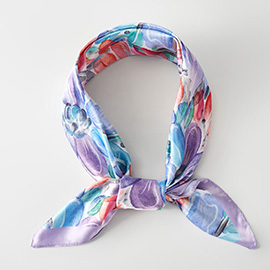 Watercolor Floral Pattern Printed Square Silky Satin Bandana Scarf