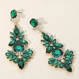 Stone Cluster Embellished Chandelier Dangle Evening Earrings