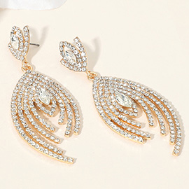 Marquise Stone Pointed Rhinestone Paved Peacock Chandelier Dangle Evening Earrings