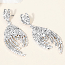 Marquise Stone Pointed Rhinestone Paved Peacock Chandelier Dangle Evening Earrings