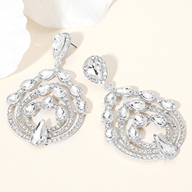 Teardrop Stone Embellished Round Chandelier Dangle Evening Earrings