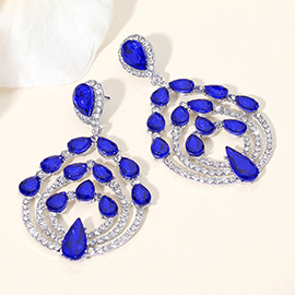 Teardrop Stone Embellished Round Chandelier Dangle Evening Earrings