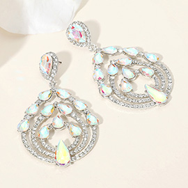 Teardrop Stone Embellished Round Chandelier Dangle Evening Earrings