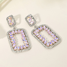 Marquise Stone Embellished Open Rectangle Frame Dangle Evening Earrings