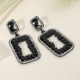 Marquise Stone Embellished Open Rectangle Frame Dangle Evening Earrings