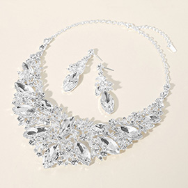 Marquise Stone Cluster Embellished Evening Necklace