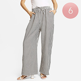 Elastic Waist Striped Wide Leg Pants