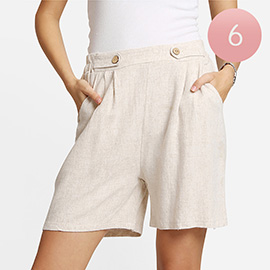 Buttons Elastic Waistband Shorts