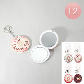 12PCS - Donut Printed Compact Mirror Keychains